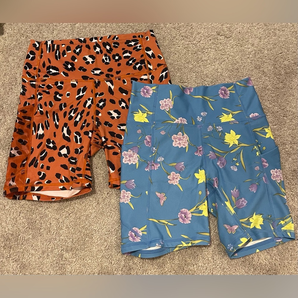 Duo of Fabletics Leopard and Floral Print Bike Shorts